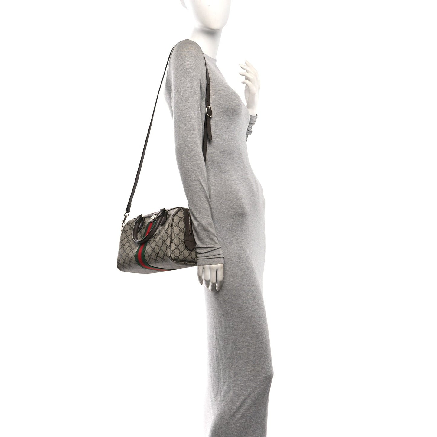 GG Supreme Monogram Web Medium Ophidia Top Handle Bag Beige Ebony New Acero