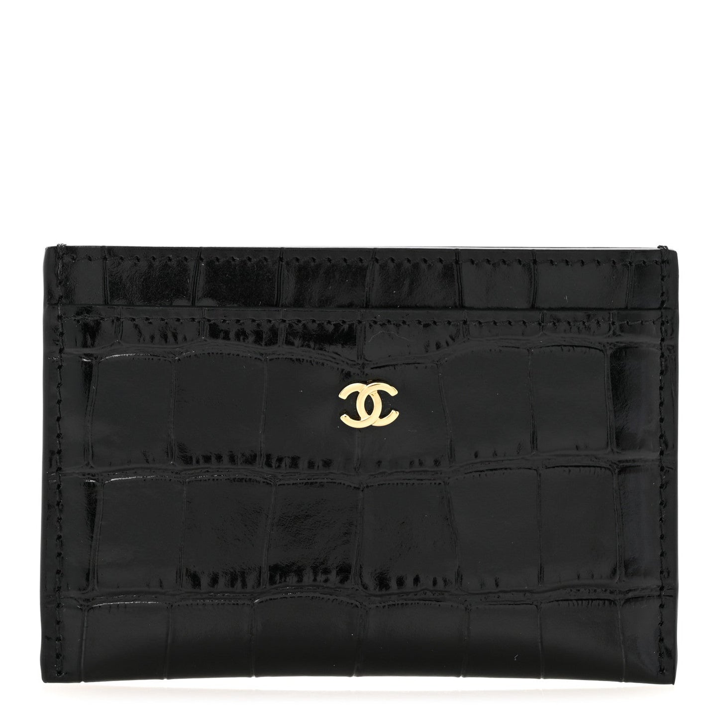 Calfskin Crocodile Embossed Crococo Card Holder Black