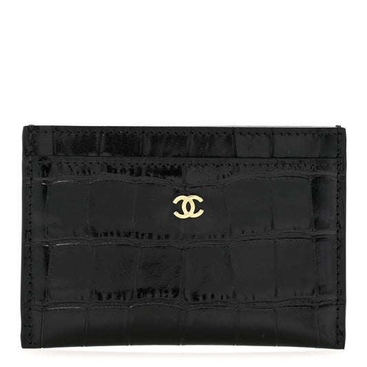 Calfskin Crocodile Embossed Crococo Card Holder Black