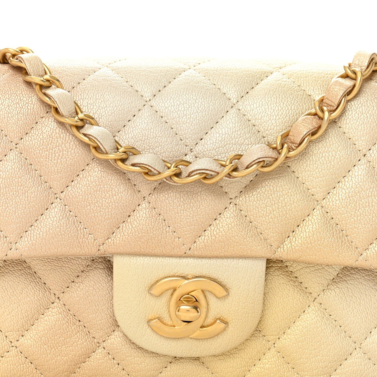 Metallic Goatskin Quilted Mini Rectangular Flap Gold