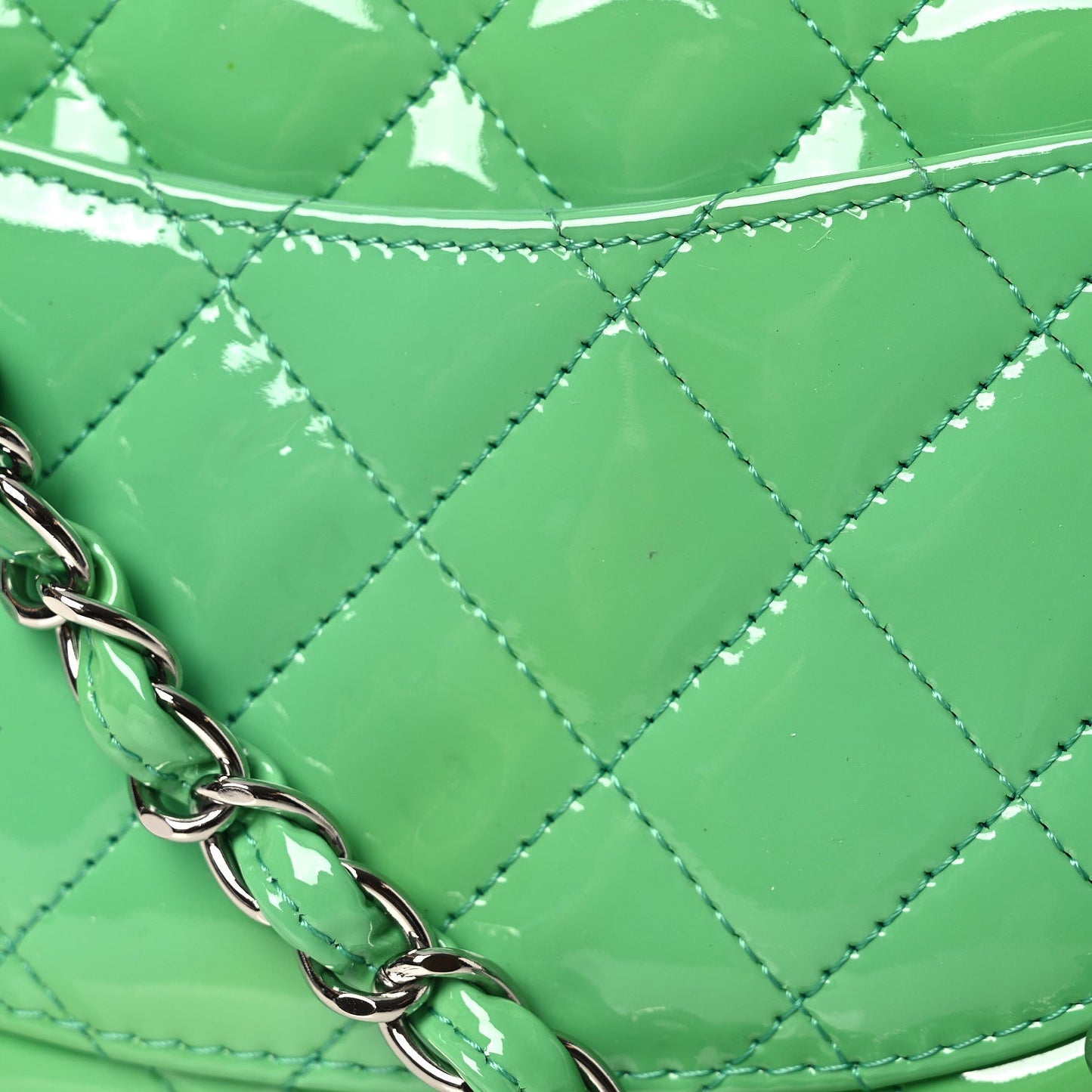 Patent Calfskin Quilted Mini Square Flap Green