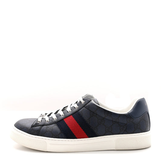 GG Supreme Monogram Web Mens New Ace Sneakers 10 Dark Blue
