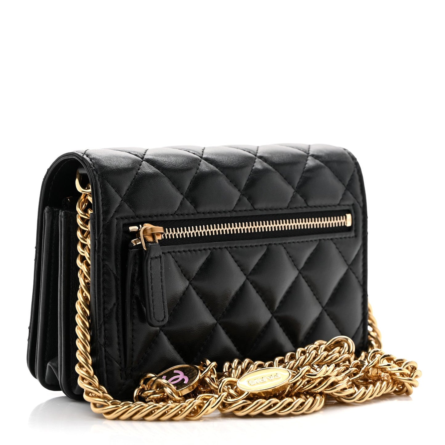 Lambskin Resin Quilted Mini Wallet On Chain WOC Black