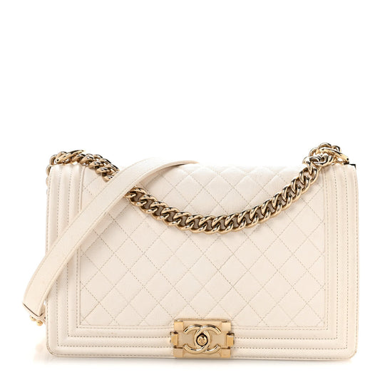 Caviar Quilted New Medium Boy Flap White