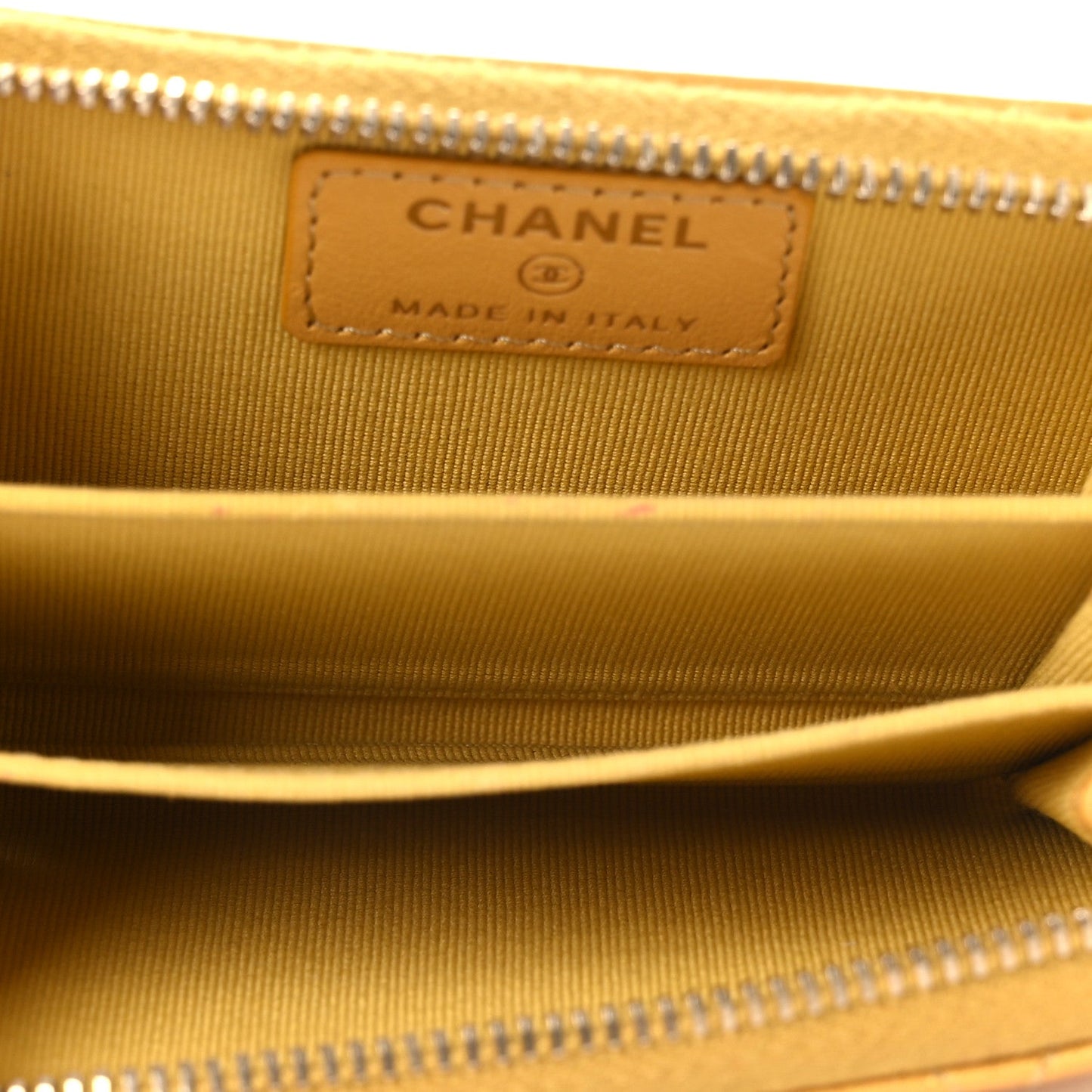 Metallic Lambskin Quilted Zip Around Coin Purse Wallet Yellow