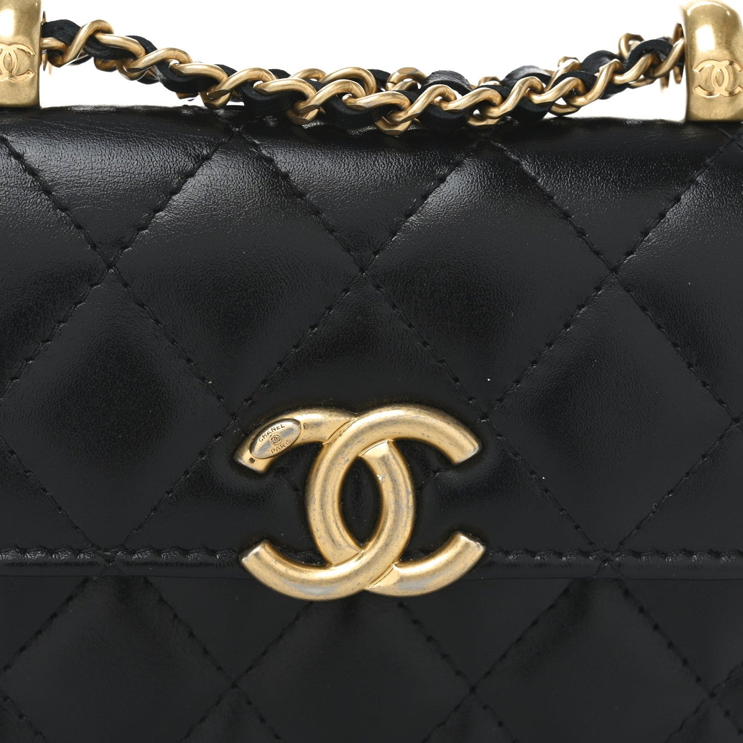 Calfskin Quilted Perfect Fit Coin Purse With Chain Black