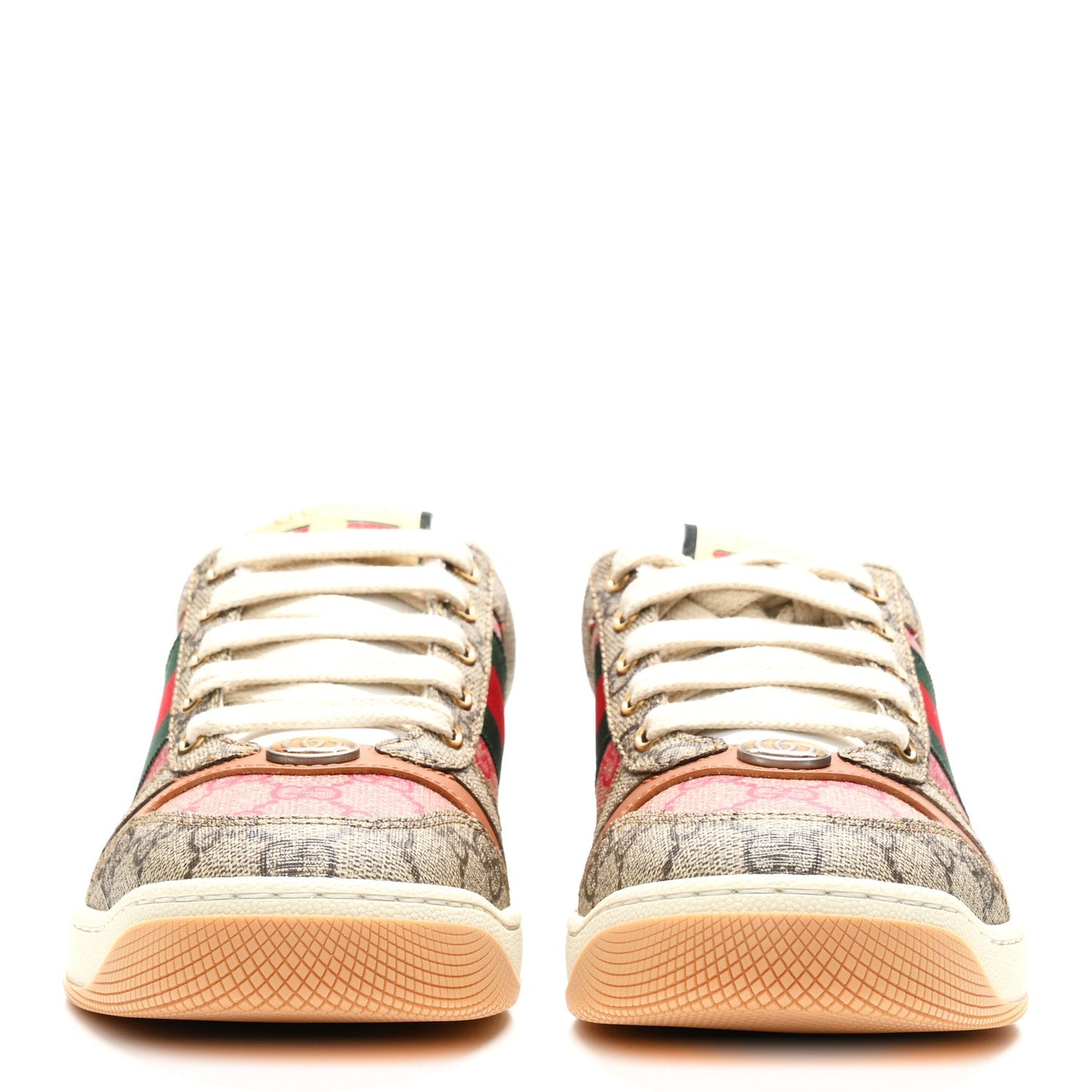 GG Supreme Monogram Harness Calfskin Web Womens Screener Sneakers 37 Beige Ebony Rosso Harness Brown