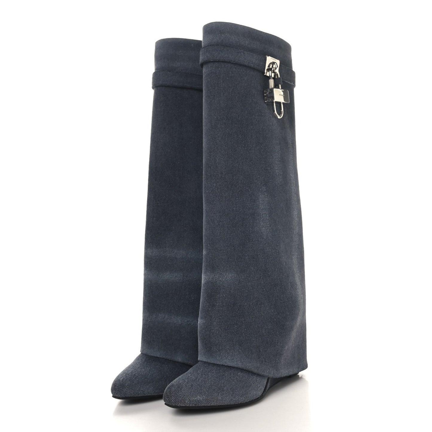 Washed Denim Shark Lock Pant Boots 38 Black