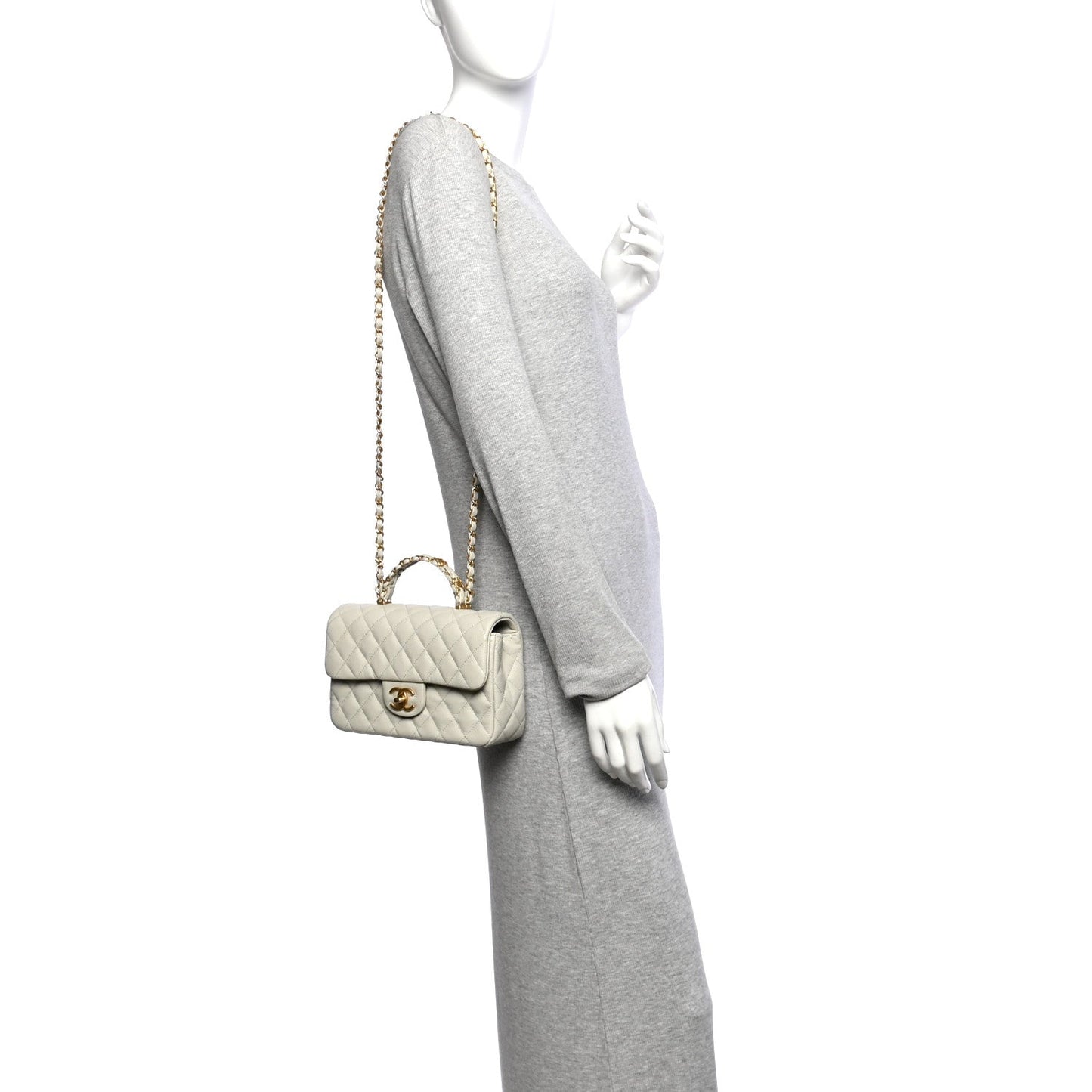 Caviar Quilted Small Handy CC Flap Light Grey
