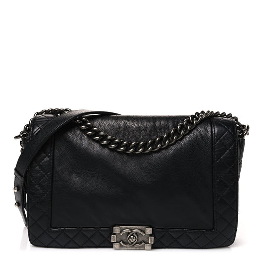 Calfskin New Medium Boy Reverso Flap Black