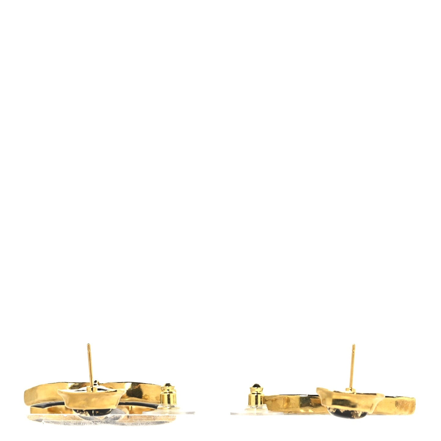 Resin CC Drop Earrings Gold Black