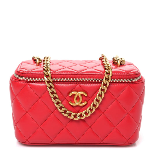 Caviar Quilted Sweetheart Vanity Case Dark Red