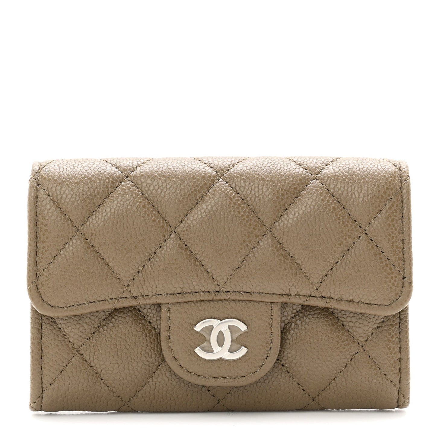 Caviar Quilted Flap Card Holder Wallet Dark Khaki
