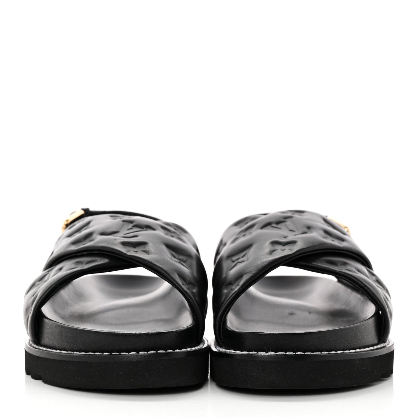 Lambskin Monogram Embossed Paseo Flat Comfort Sandals 39 Black