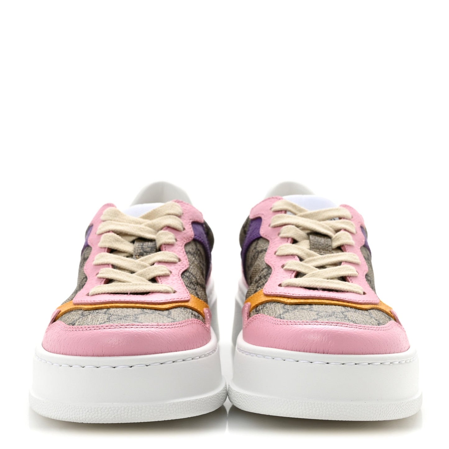 Calfskin GG Supreme Monogram Perforated Womens Platform 55mm Sneakers 35 Beige Ebony Sugar Pink Crop Shine Purple