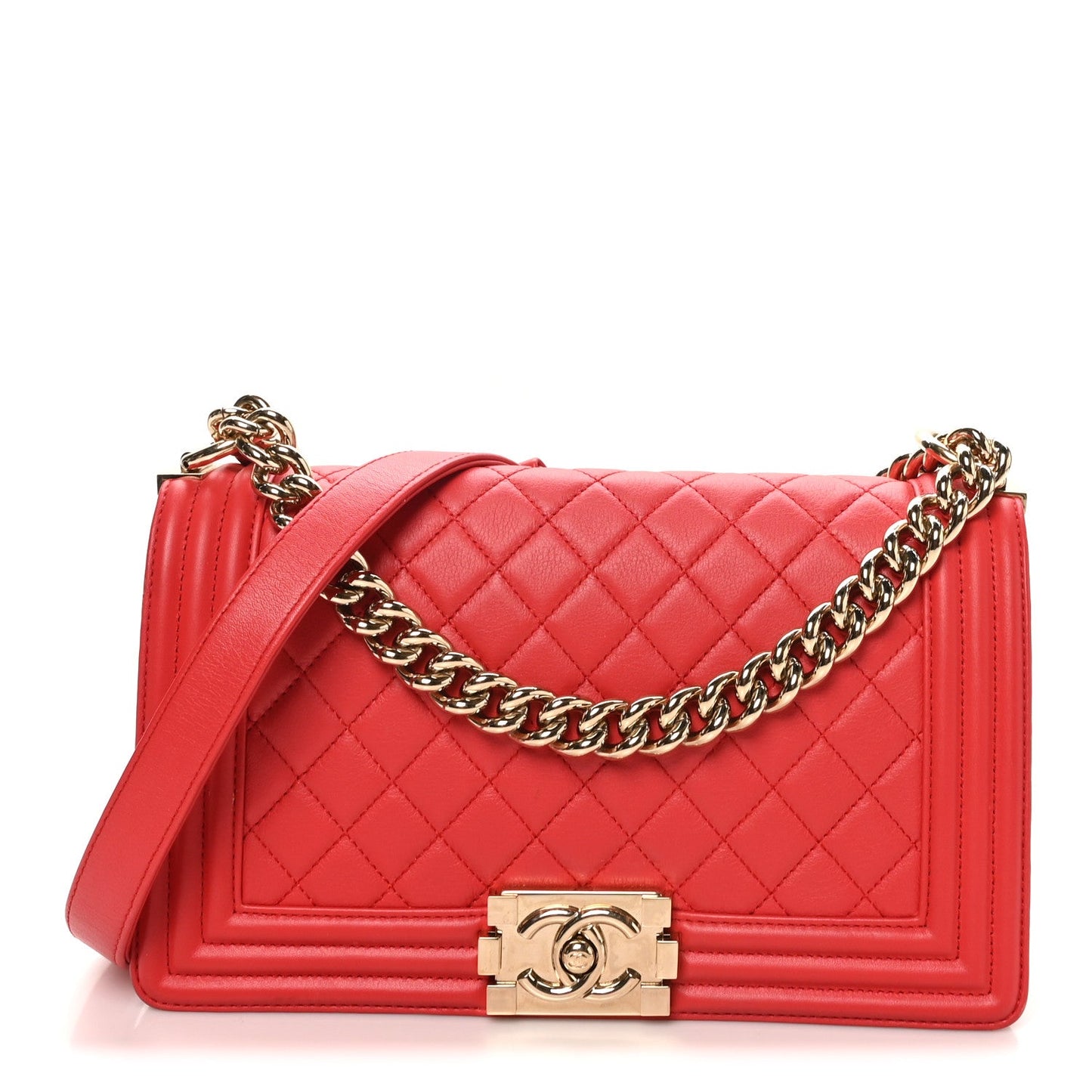 Lambskin Quilted Medium Boy Flap Red