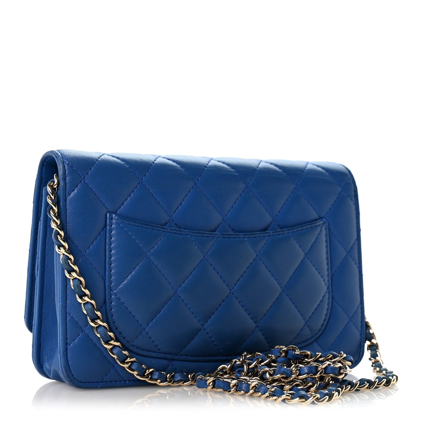 Lambskin Quilted Wallet On Chain WOC Blue