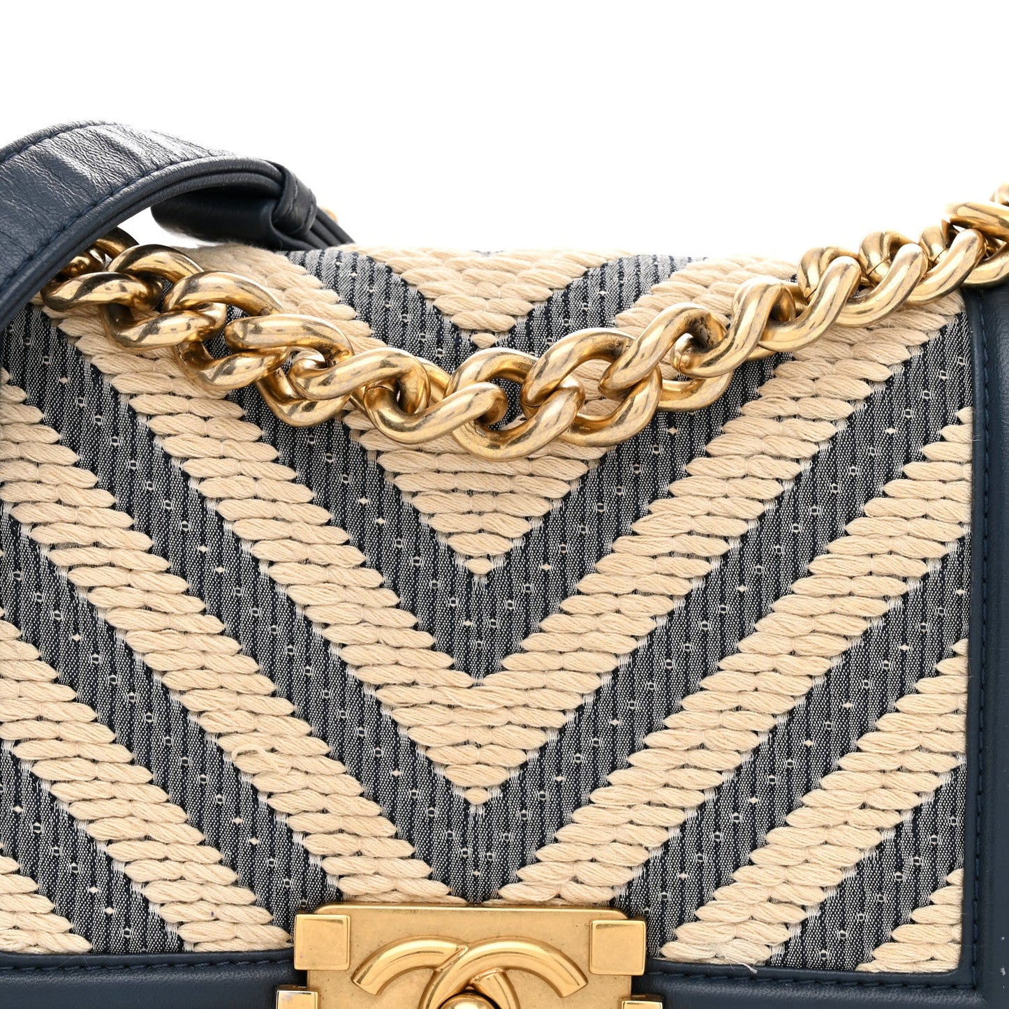 Fabric Chevron Braided Small Boy Flap Blue Ivory