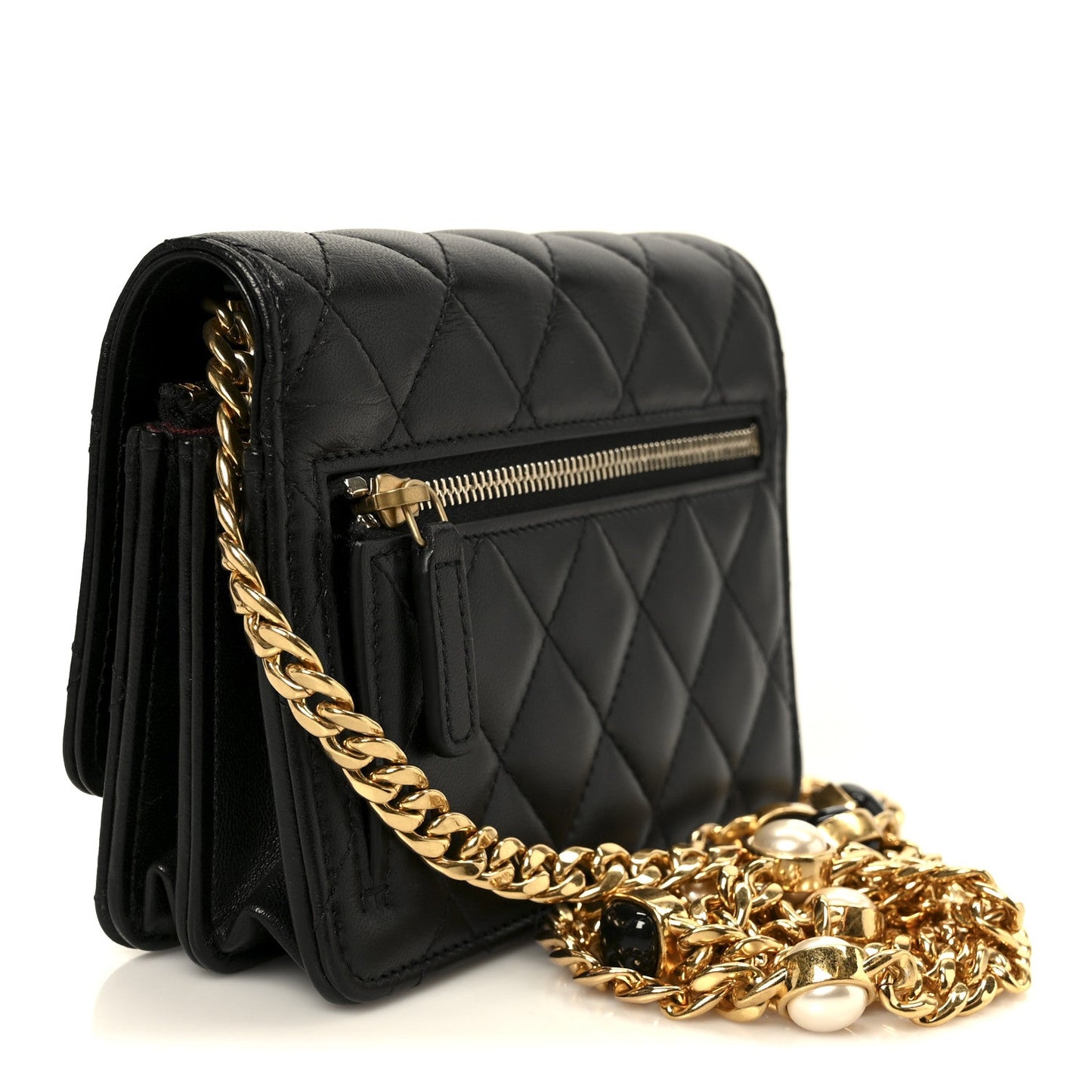 Lambskin Quilted CC Pearl Enamel Clutch on Chain WOC Black