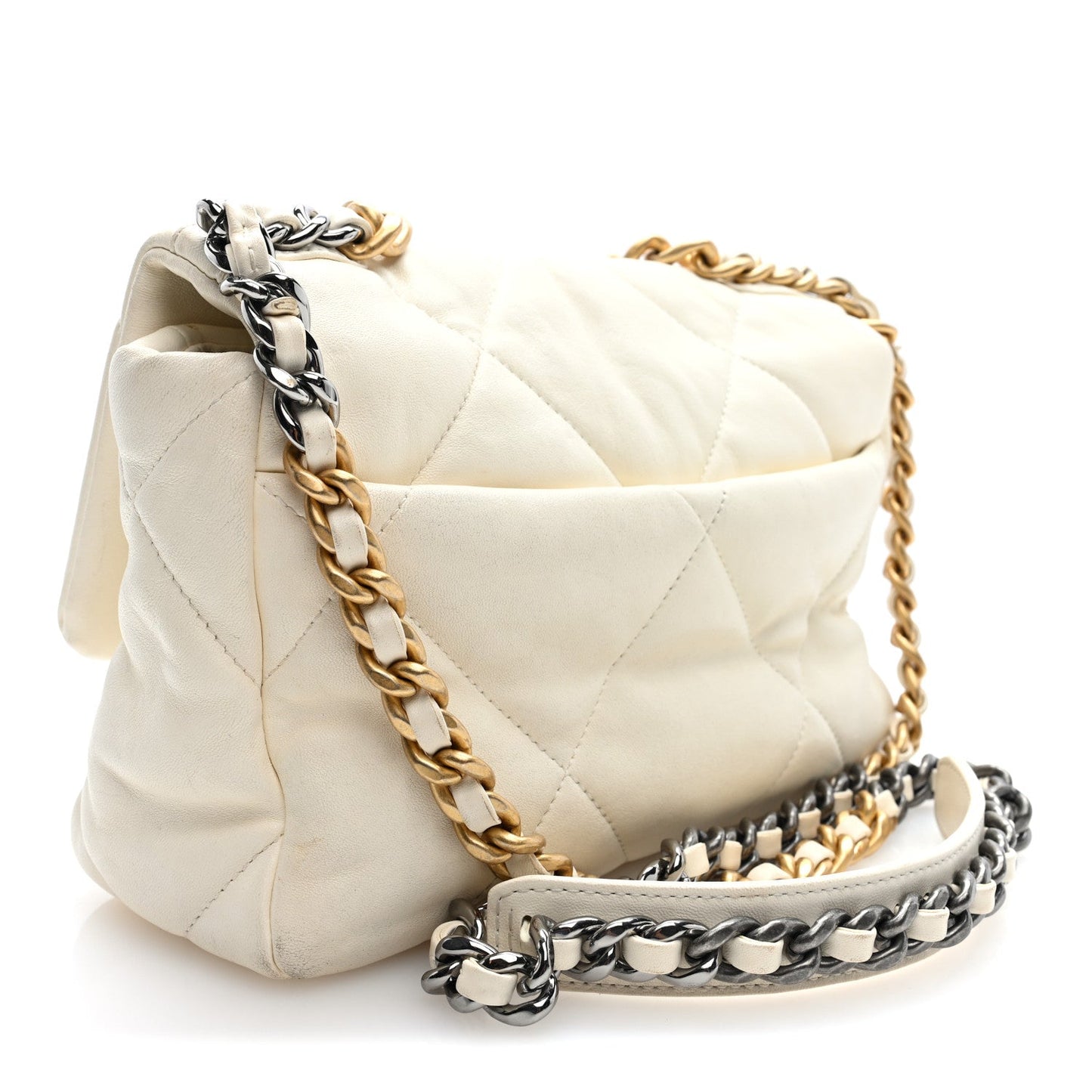 Lambskin Quilted Medium Chanel 19 Flap White White