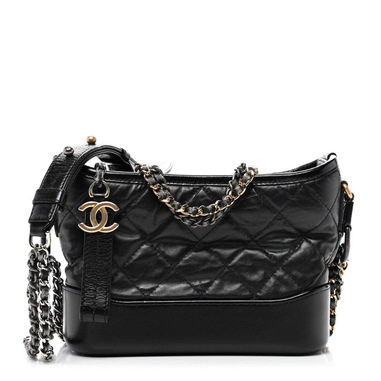 Aged Calfskin Quilted Small Gabrielle Hobo Black