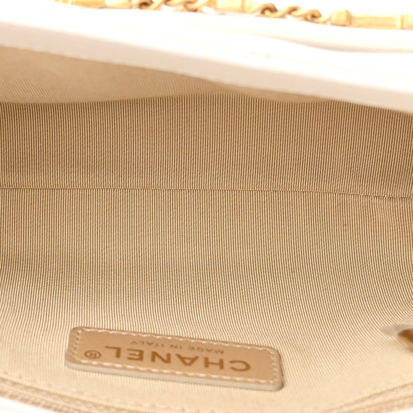 Calfskin Quilted Small Enchained Flap White