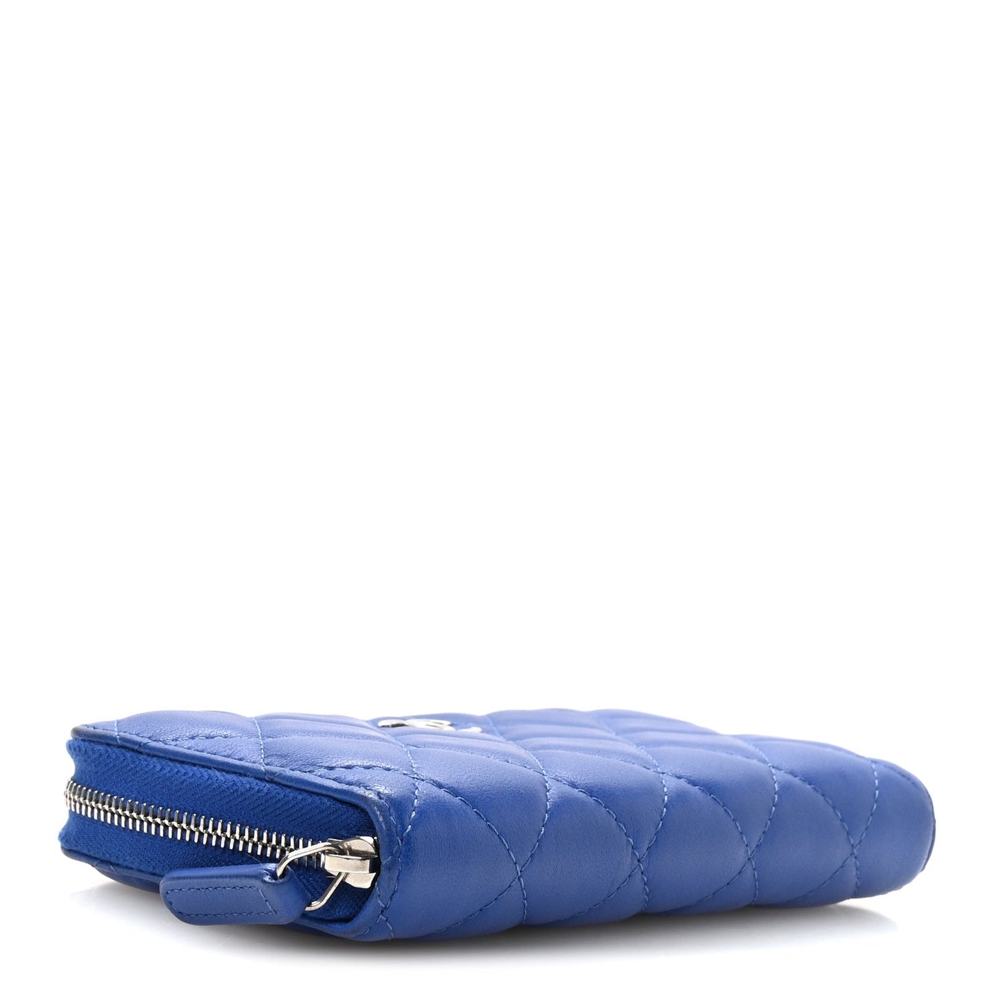 Lambskin Quilted Medium Zip Around Wallet Blue