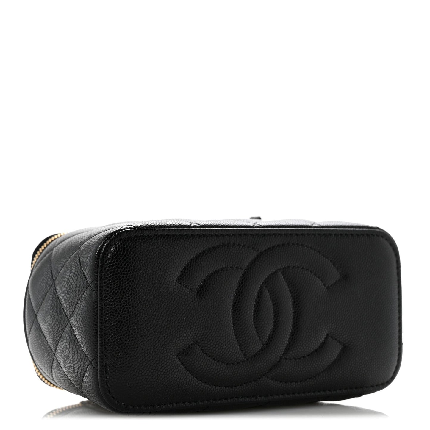 Caviar Quilted Crystal CC Logo Vanity Case With Chain Black