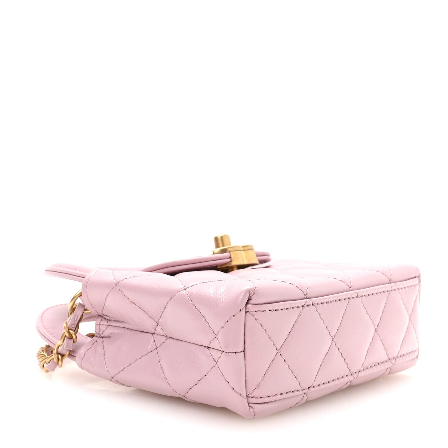 Shiny Aged Calfskin Quilted Mini Nano Kelly Shopper Pink