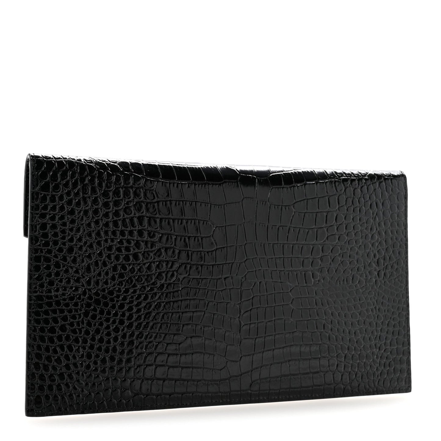 Calfskin Crocodile Embossed Uptown Monogram Clutch Black