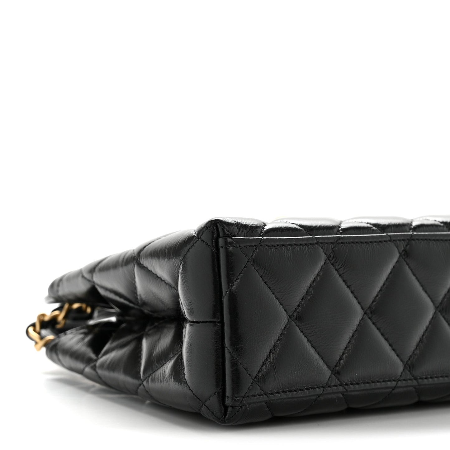 Shiny Aged Calfskin Quilted Nano Kelly Shopper Black