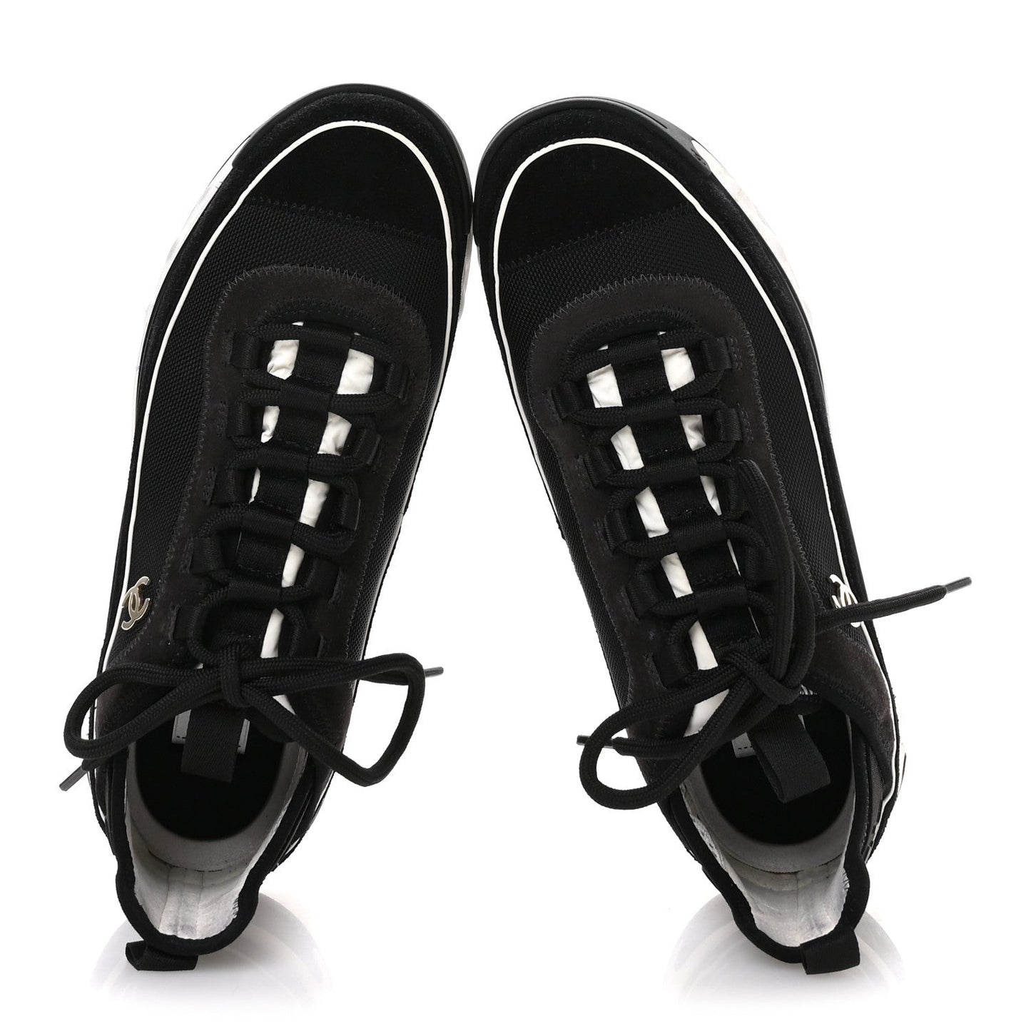 Velvet Calfskin Mixed Fibers CC Sneakers 39.5 Black
