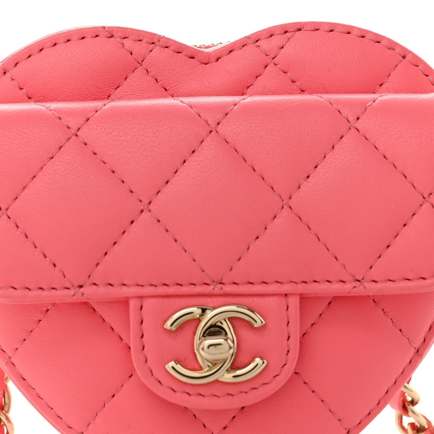 Lambskin Quilted CC In Love Heart Waist Belt Bag With Chain Pink