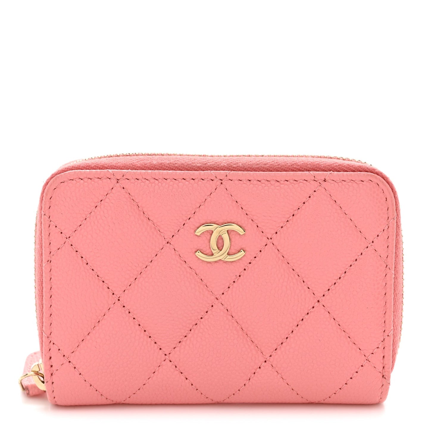 Caviar Quilted Zip Coin Purse Pink
