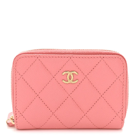 Caviar Quilted Zip Coin Purse Pink