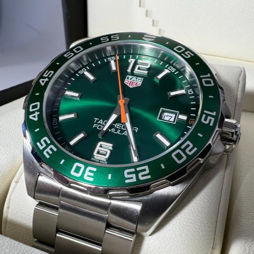 Tag Heuer Formula 1 Quartz Green Dial Silver Steel Strap Watch for Men - WAZ1017.BA0842