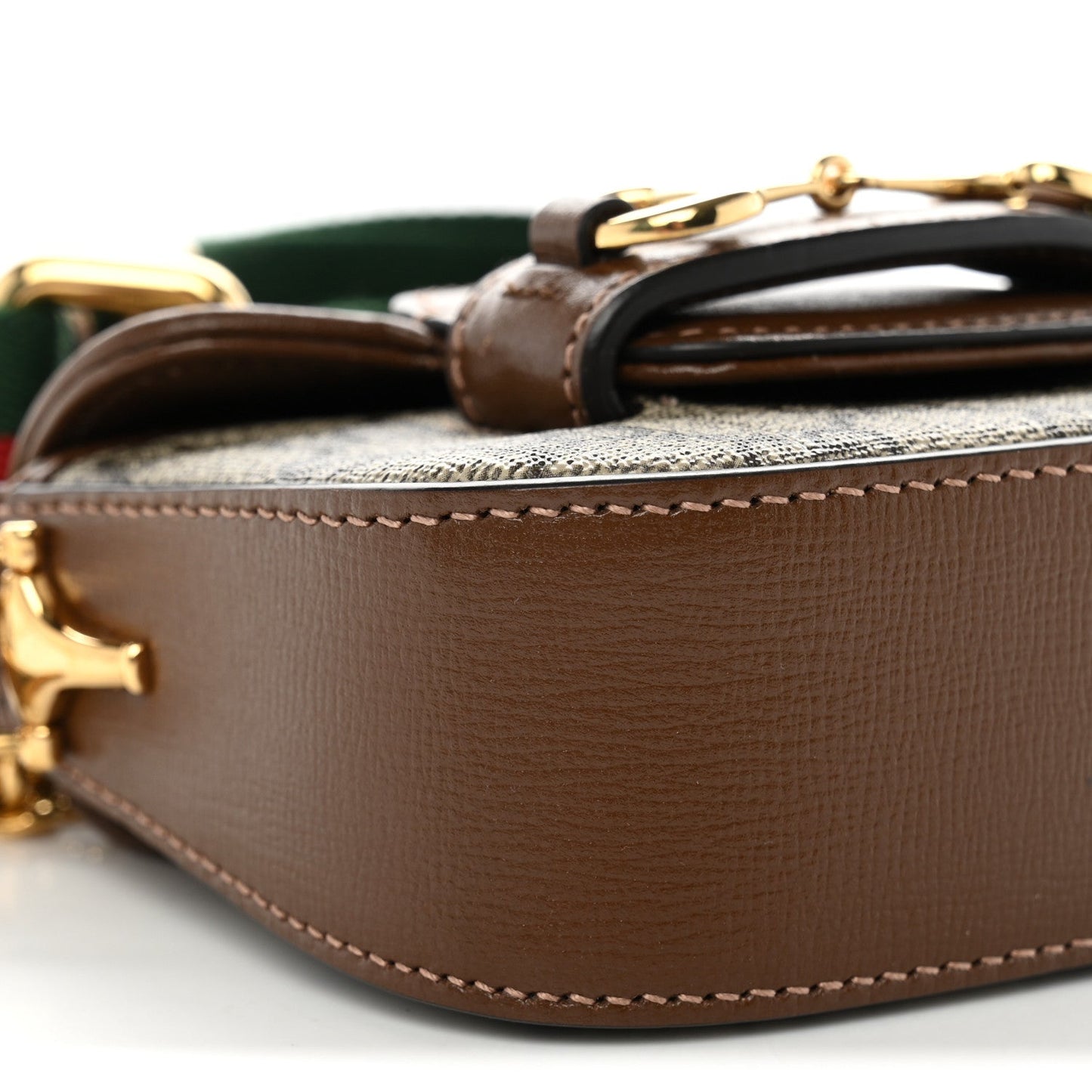 GG Supreme Monogram Azalea Calfskin Web Horsebit 1955 Wallet On Strap Beige Ebony Brown Sugar