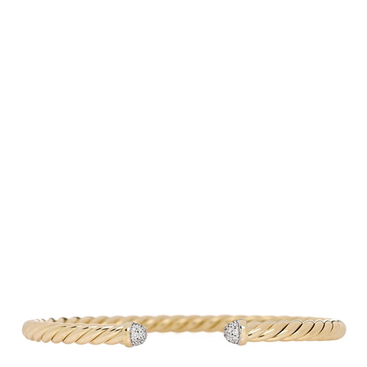 18K Yellow Gold Diamond 4mm Cable Flex Cuff Bracelet