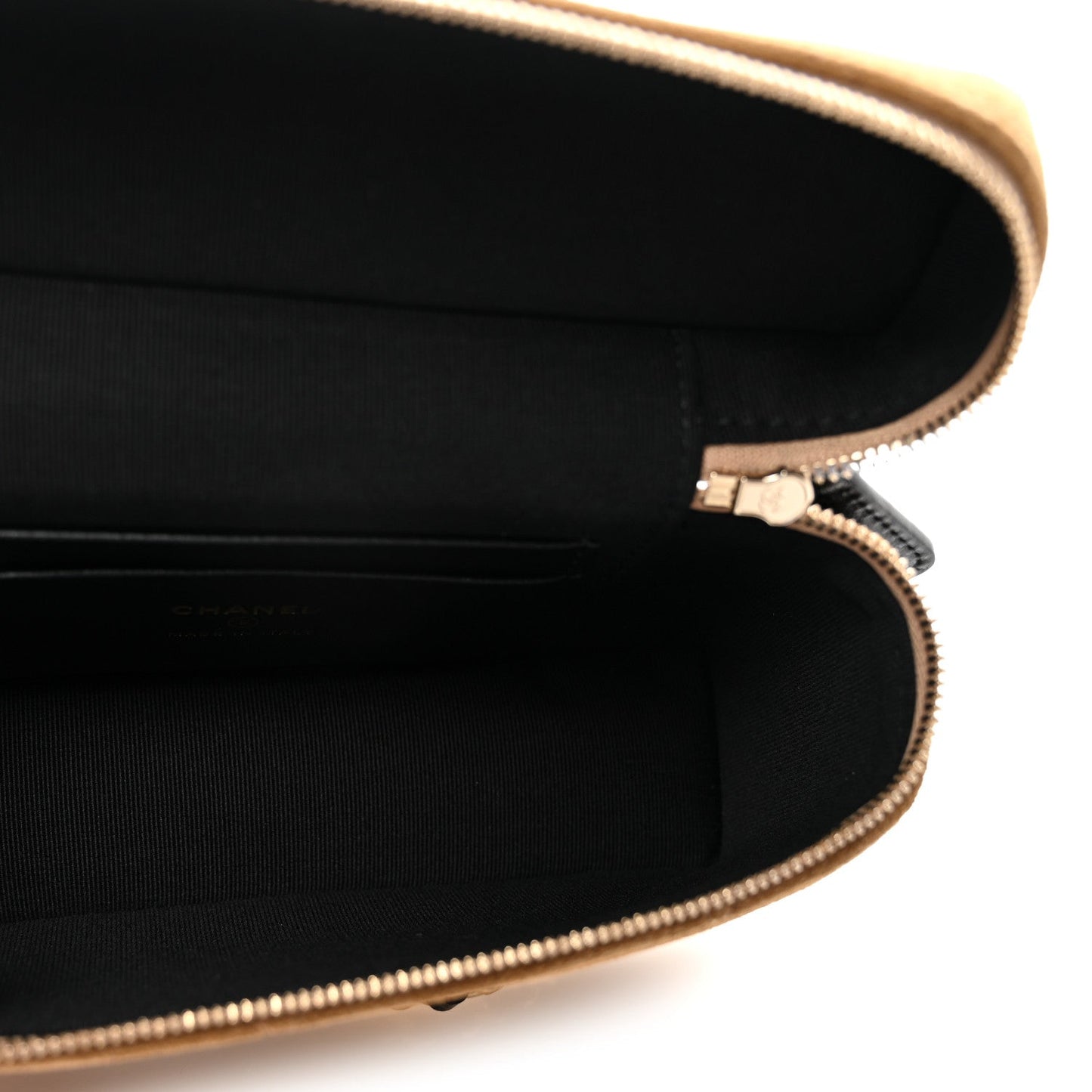 Suede Calfskin Shiny Lambskin Quilted Top Handle Slim Vanity Case With Chain Beige Black