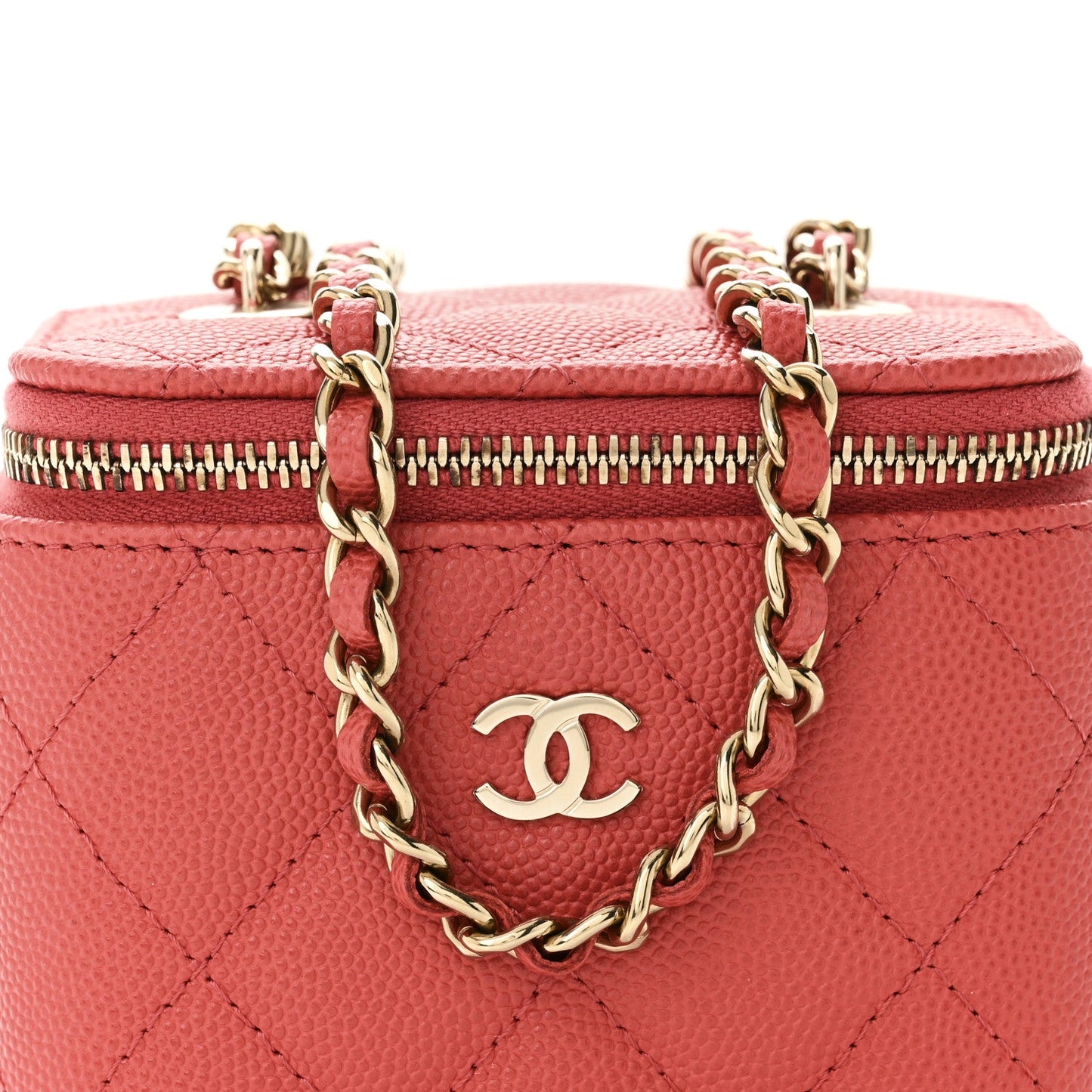 Caviar Quilted Mini Vanity Case With Chain Dark Pink