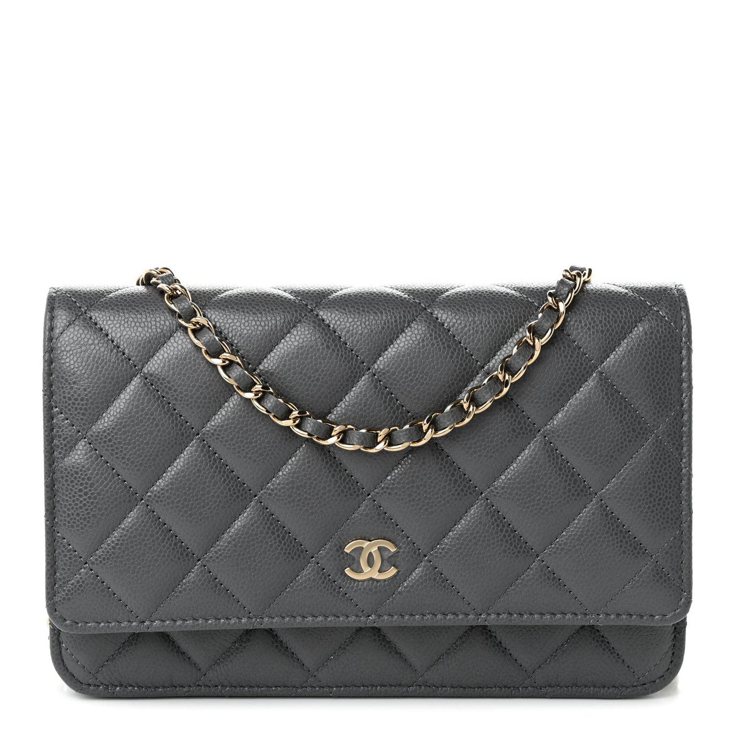 Caviar Quilted Wallet on Chain WOC Grey