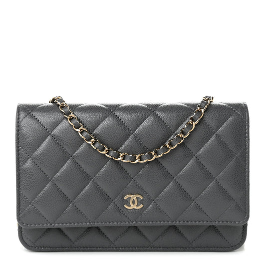 Caviar Quilted Wallet on Chain WOC Grey