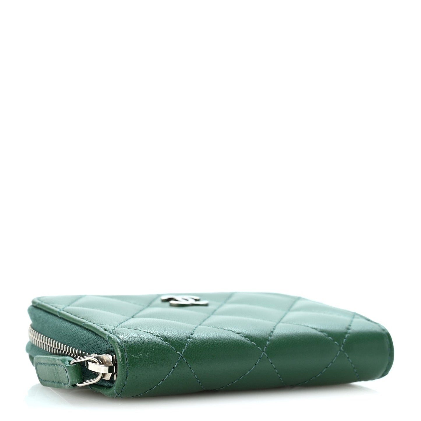 Lambskin Quilted Zip Around Coin Purse Wallet Green