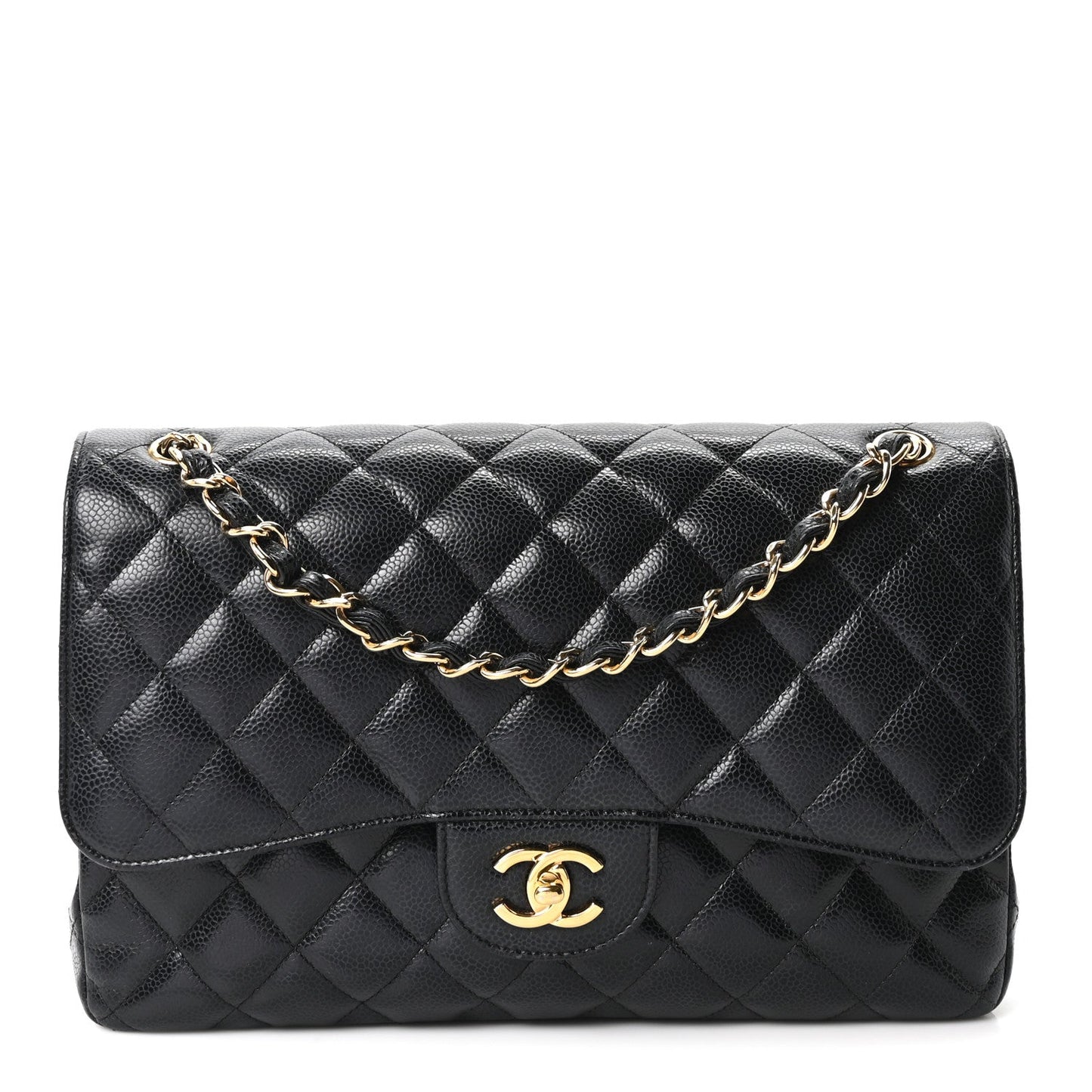 Caviar Quilted Jumbo Double Flap Black
