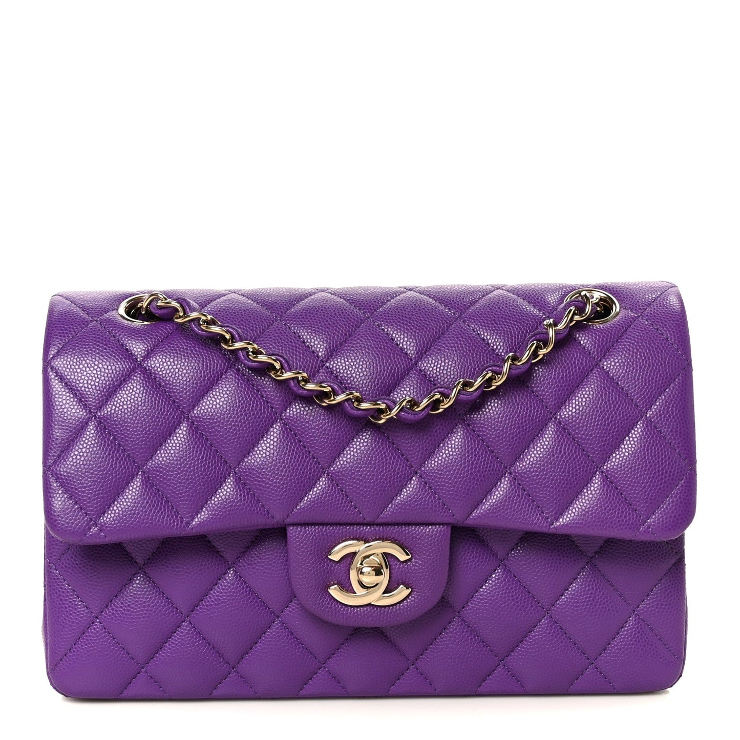 Caviar Quilted Small Double Flap Purple