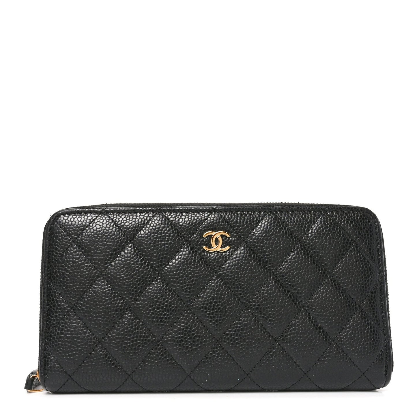 Caviar Quilted Large Gusset Zip Around Wallet Black
