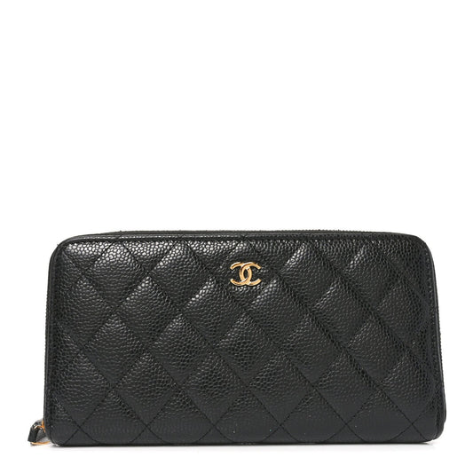 Caviar Quilted Large Gusset Zip Around Wallet Black