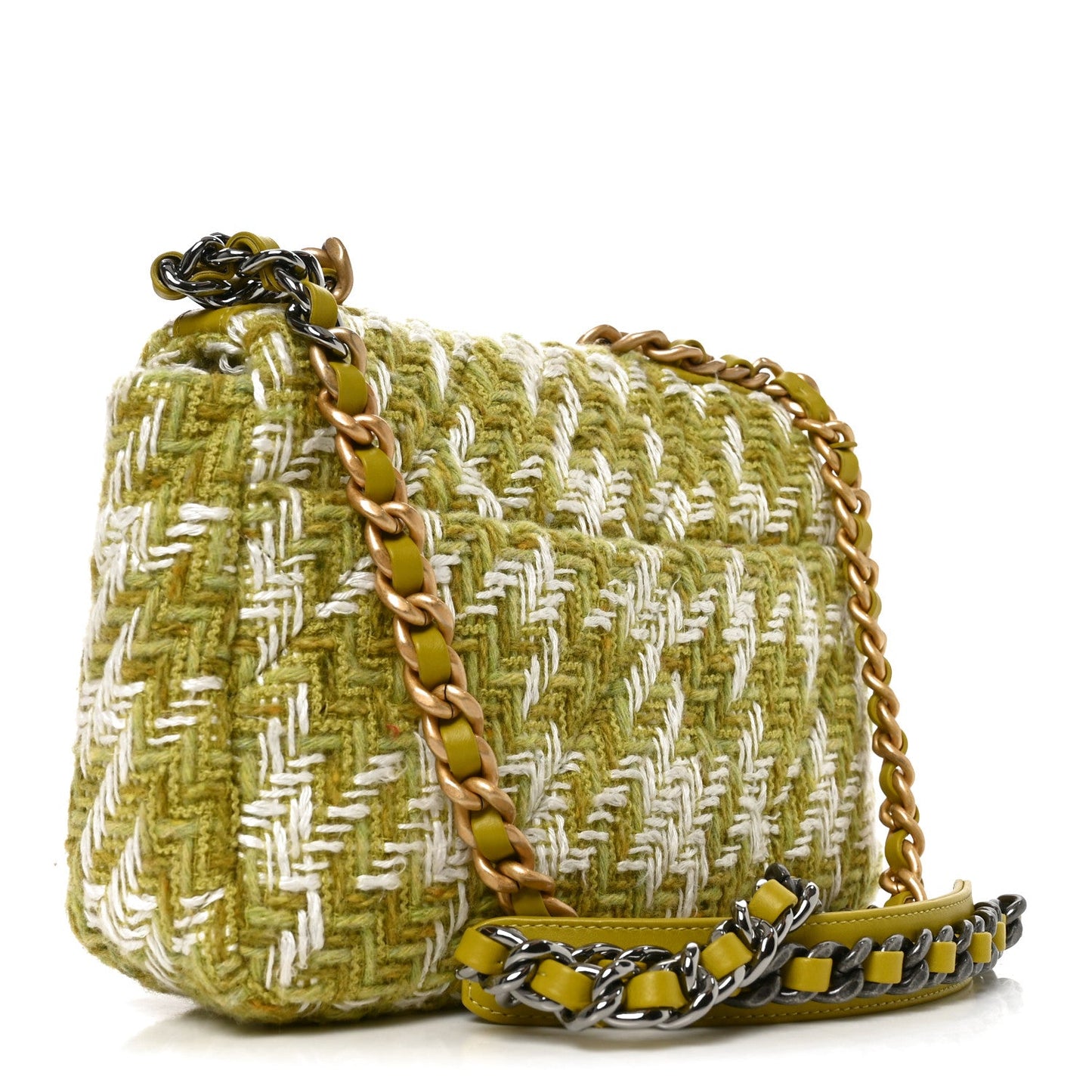 Tweed Quilted Medium Chanel 19 Flap Green