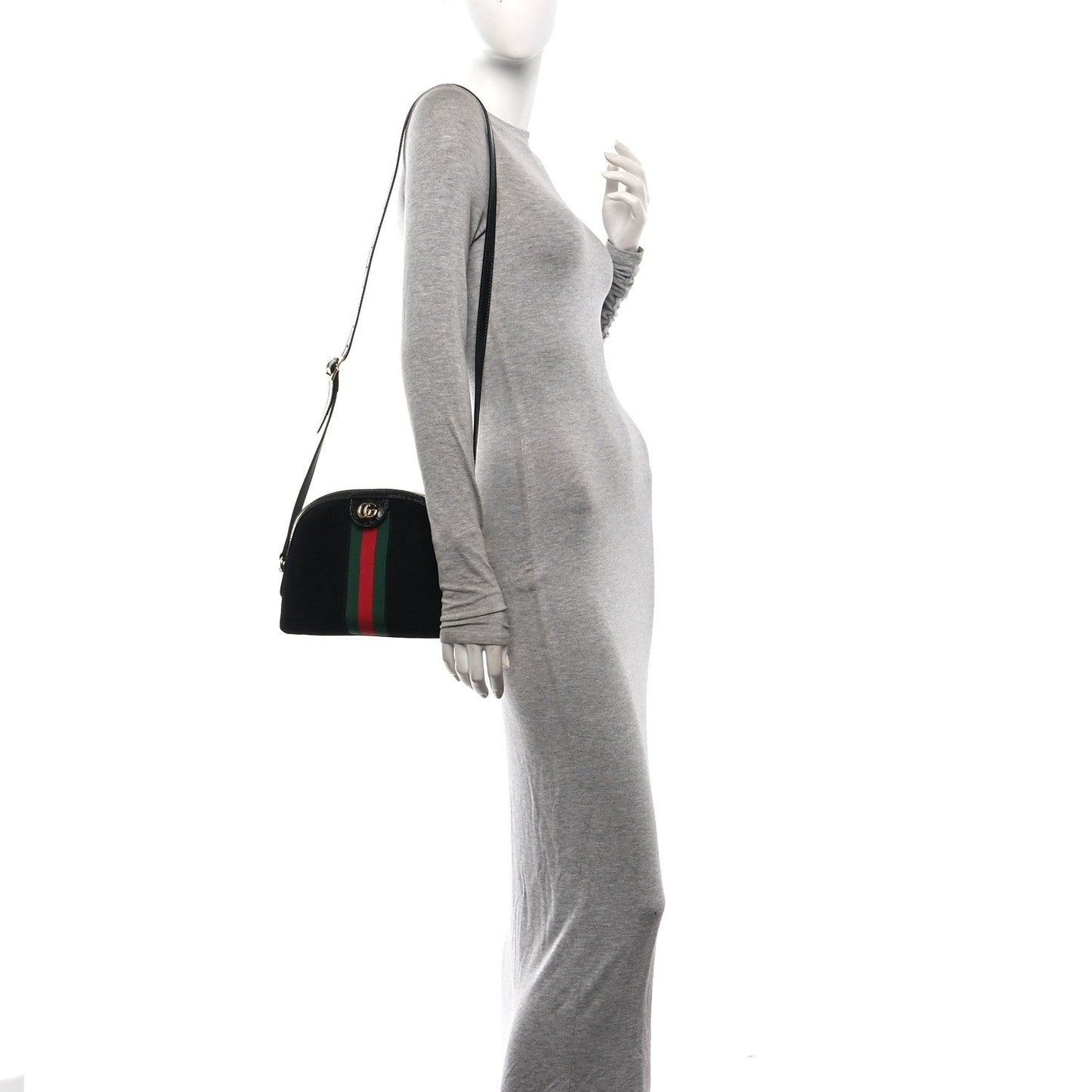 Suede Patent Web GG Small Ophidia Dome Shoulder Bag Black
