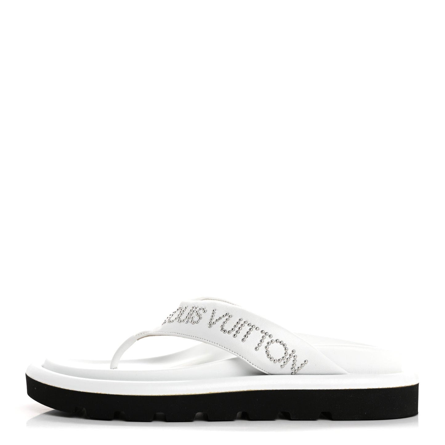 Calfskin Logo Studded Pillow Flat Thong Sandals 35 White